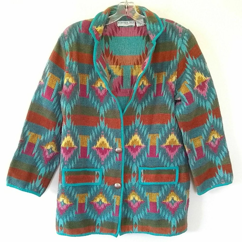 Vintage Bedford Fair Aztec Tribal Tapestry Jacket